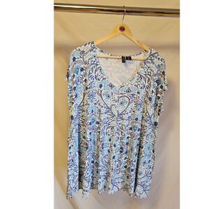 Cynthia Rowley Blue and White Floral Swing Top Tee Women's Size 1X